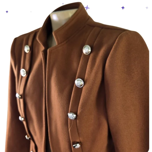 Felt Military Style Cropped Jacket Gold Buttons Lined Rust Color Size XL - Picture 2 of 9